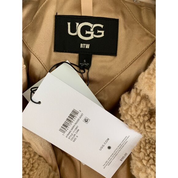 M New UGG Womens Camel Franke Trucker Sherpa Jacket Snap Satin Lined - Picture 6 of 8
